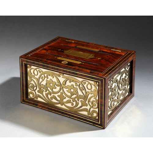 A REGENCY BRASS MOUNTED ROSEWOOD CORRESPONDENCE BOX